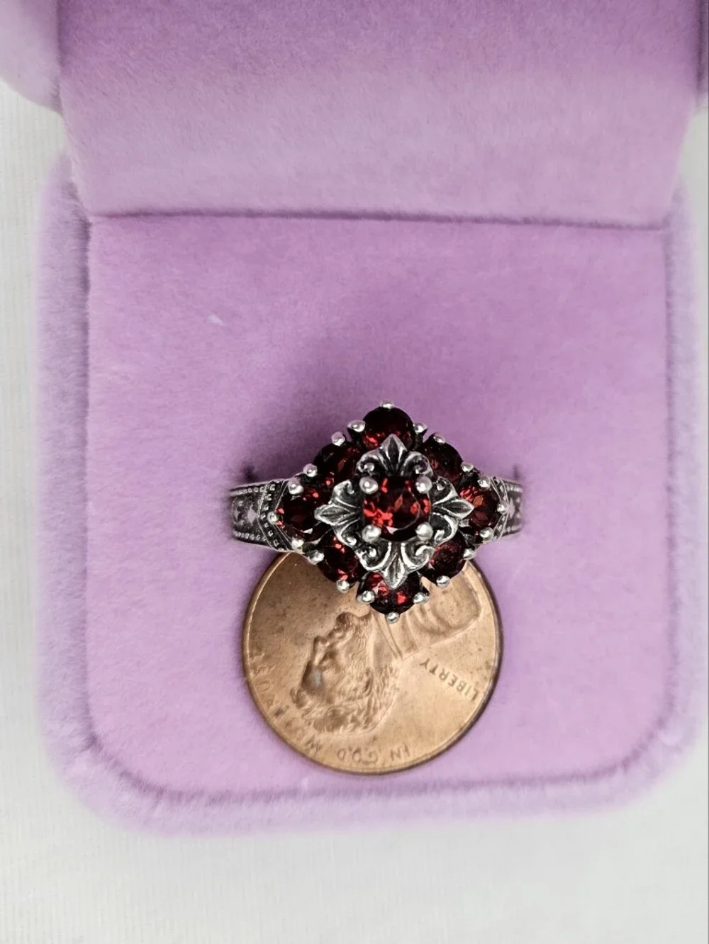 Pranda CNA Vintage Sterling Silver Garnet Marcasite Square Halo Ring Size 8